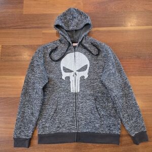 Marvel Punisher Skull Full Zip Hoodie XL Gray Heather Zip Up Hoodie